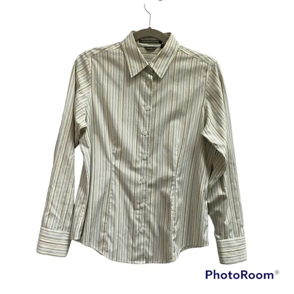 Eddie Bauer Striped Stretch Wrinkle-Resistant Button-Down Shirt - Size M